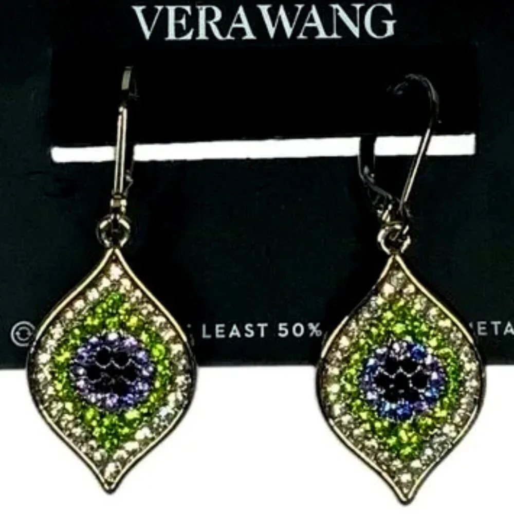 VERA WANG Evil Eye Green/Blue/Black/Clear Crystal Lever Back Earrings**NEW! - Picture 1 of 3